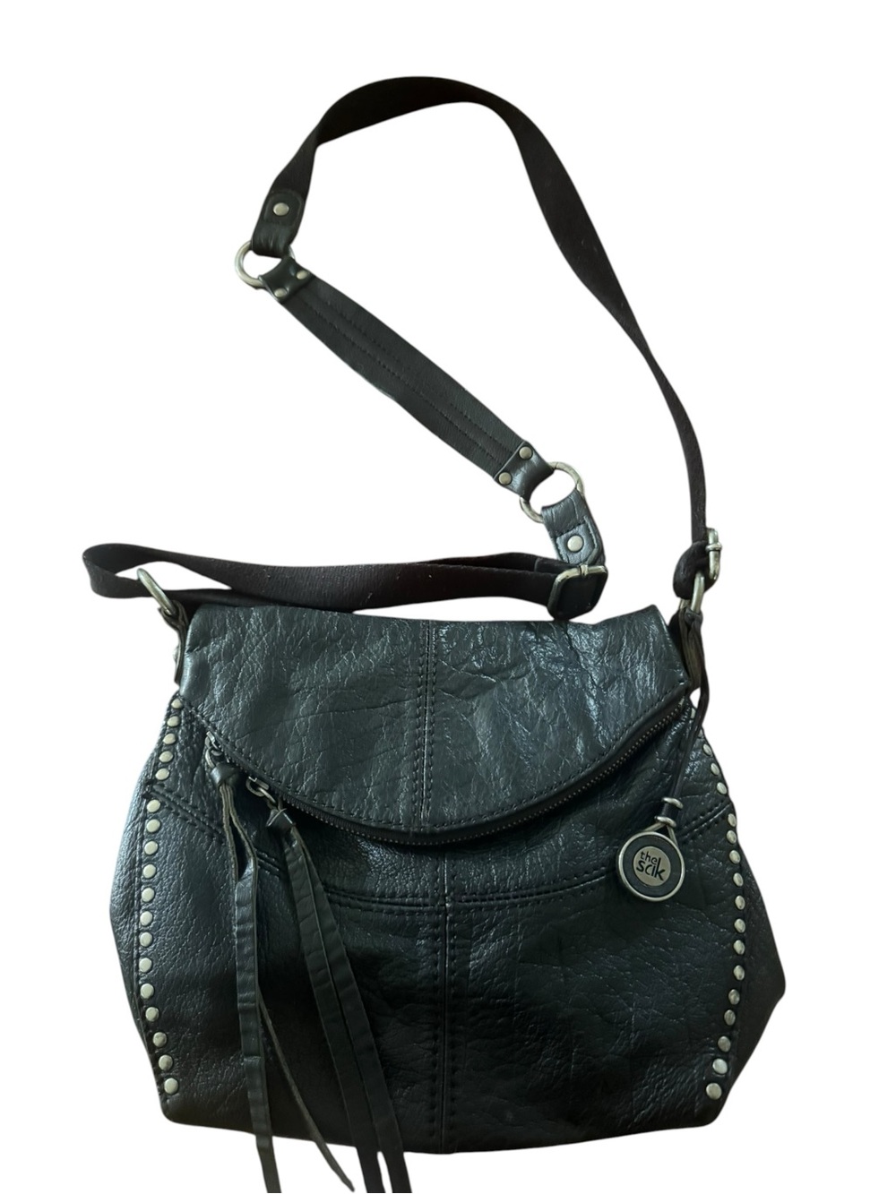 The Sak Black Studded Leather Shoulder crossbody Bag